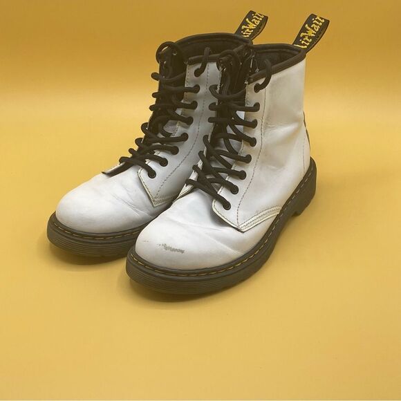 Dr. Martens White Boots with Lace-Up Design and Thick Rubber Sole - Picture 1 of 4